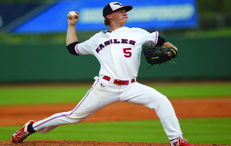 Senior Lucas Barnett throws a pitch from the mound in a game against Arizona State University last season.