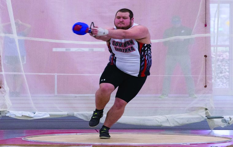 Senior thrower Jalen Madison competes in the hammer throw at a meet during the 2016 season. Madison currently holds the record for the third farthest hammer throw in university history. His throw was 144 feet and five inches. 