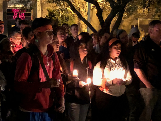 Students at Tam Valley High School in California participate in a vigil following the mass shooting in Parkland, Florida.