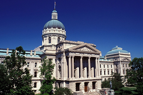 Indiana state capitol building in downtown Indianapolis.