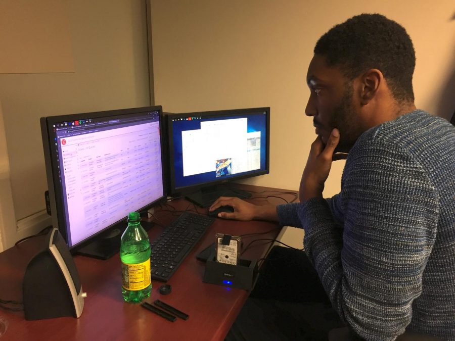 Braylon Moore, a senior geology and science teaching major, work in the IT office. Moore has worked as a computer technician in the IT department for two years. 