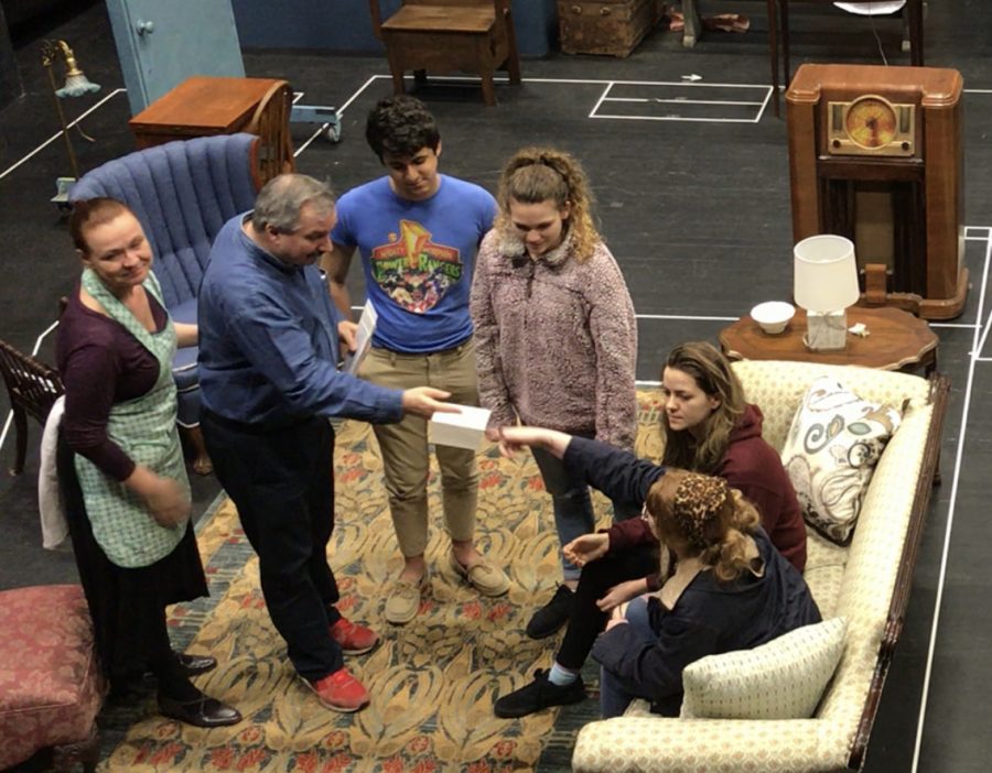 The cast of Brighton Beach Memoirs rehearses a scene with Equity Actors Laurie Dawn and Buzz Roddy.