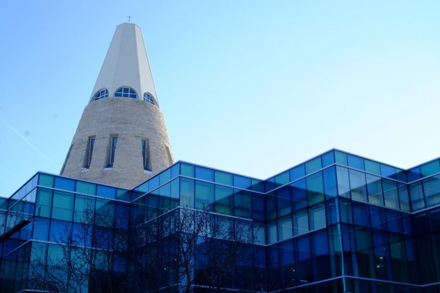 image of the University Center and cone in winter