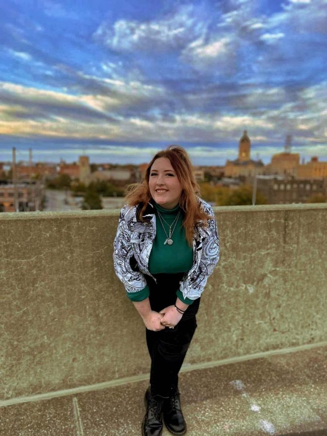 Staff writer Abby Sink on a rooftop in Evansville, IN. Sink is a senior public relations and advertising major. 