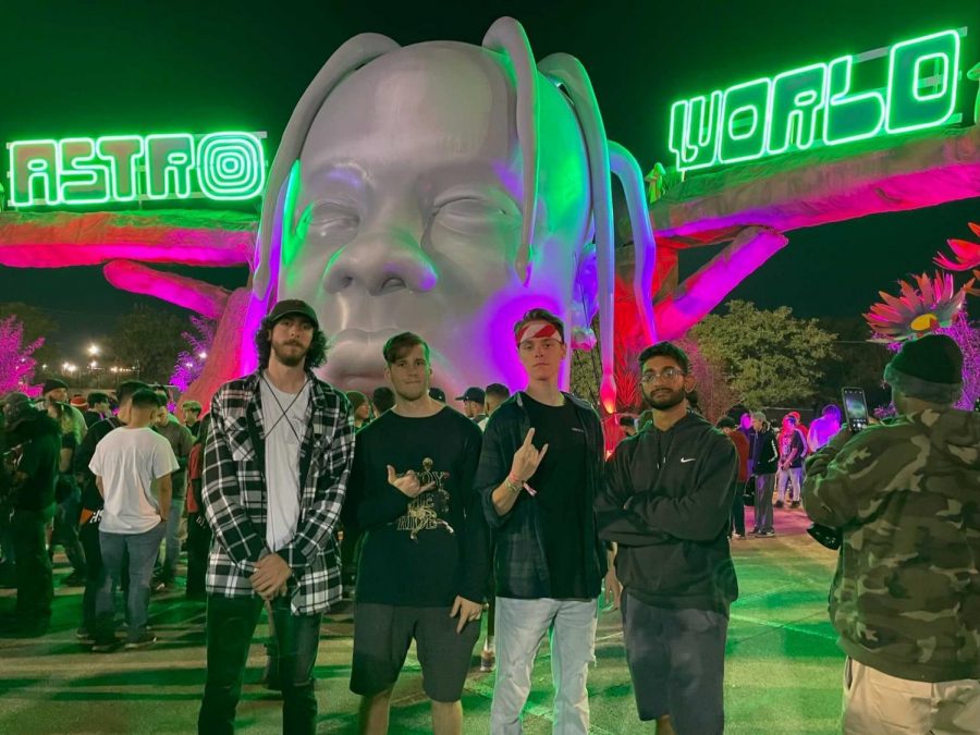 Kyle Crone, Zeke Davidson, Erik Vanderliet and Rifat Chowdhury at the Astroworld Festival. Crone and Davidson are  students at the university. 