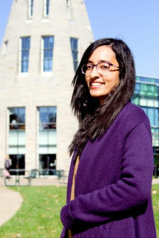 Kinza Fatima, international exchange student from Balochistan, Pakistan, smiles outside University Center East. Fatima is studying at the university for the Fall 2021 semester. 