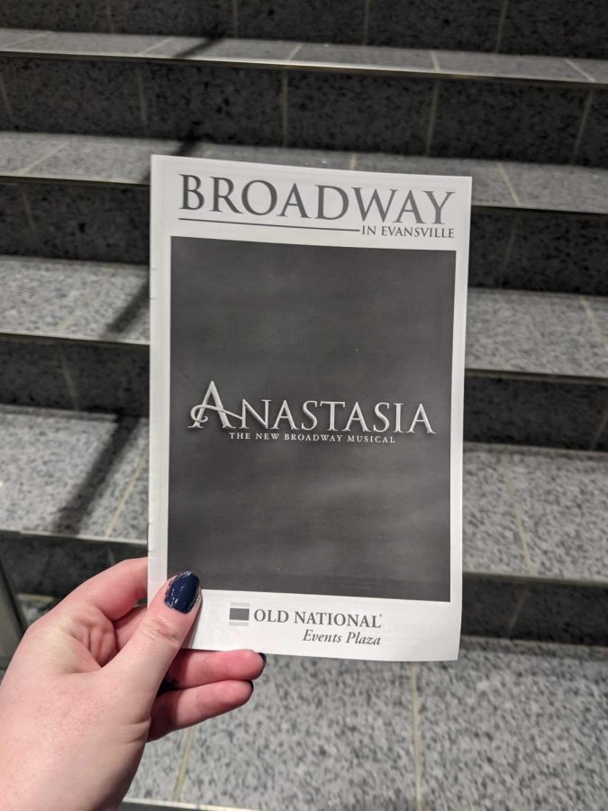 Abby+Sink%2C+a+staff+writer%2C+holds+her+program+for+Anastasia+at+the+Old+National+Events+Plaza+Nov.+11.+Sink+watched+the+live+performance+of+Anastasia+by+the+Broadway+national+tour.+