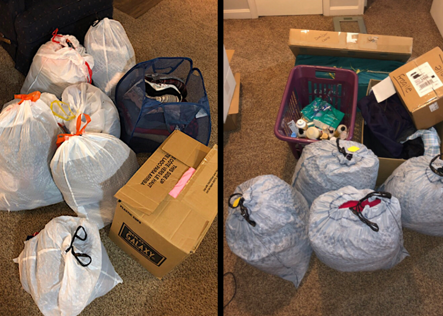 Donations collected by senior Alexis Price for the survivors of a deadly Kentucky tornado in December. Price collected 32 bags and boxes total. 