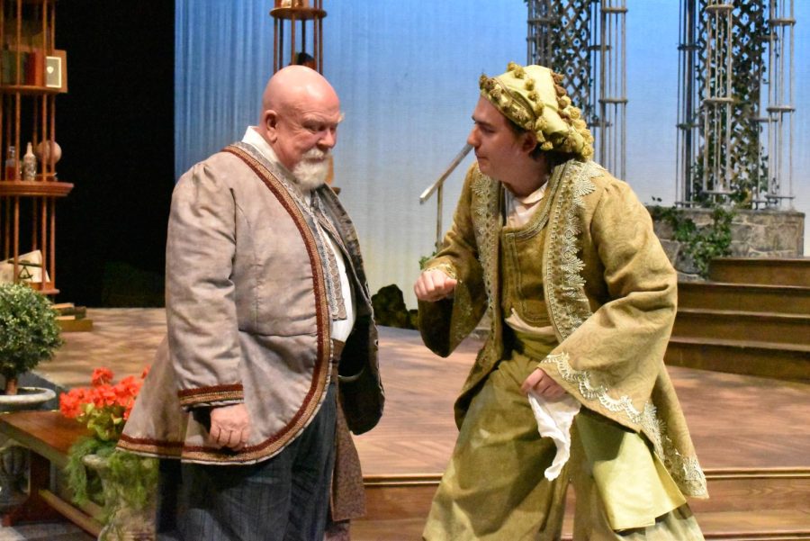 Nate Jenkins plays Andrew Aguecheek alongside Ronald Keaton as Sir Tony Belch in USI Theatres Twelfth Night: or, What You Will. The two actors made the audience laugh out loud through the entire show.