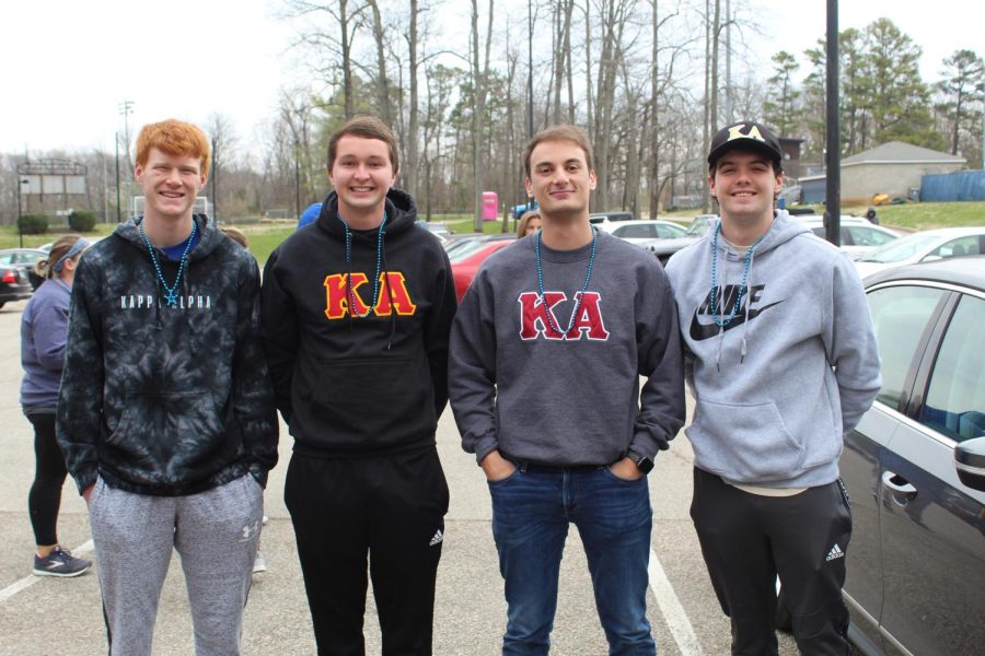 (Left to right) William Barczewski, freshman finance major, Eric Whitehouse, sophomore industrial psychology major, Bresden Laughton, junior business administration major, and Gavin Angel, freshman math education major, all came to the walk together to support the cause. They are all members of Kappa Alpha.