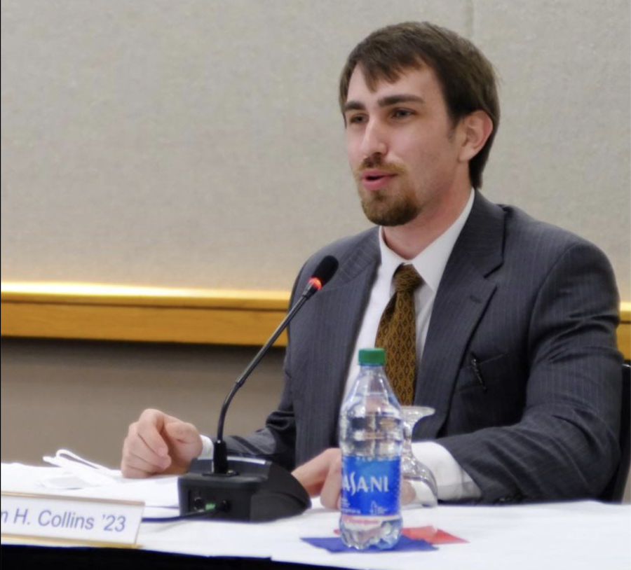 Liam Collins, student trustee, makes the motion to move to Division I athletics Feb. 7, 2022, in Carter Hall.