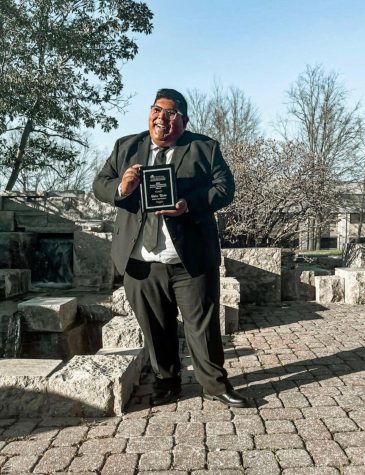 Hairo Rivas stands outside of University Center East after accepting the USI Fraternity and Sorotiy Lifes Barry Shonberger Lifetime Achievement Award on April 3.
