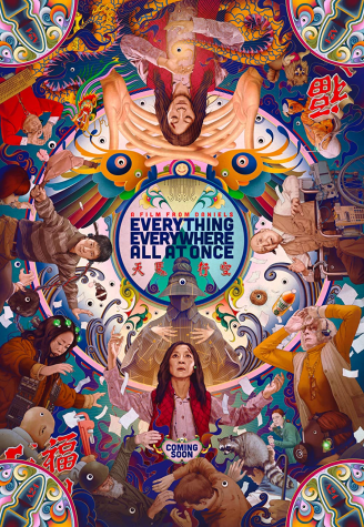 A poster for Everything Everywhere All at Once. Everything Everywhere All at Once is a thrilling movie focus on the a middle-aged Chinese immigrant and her adventure through the multiverse. It is available to view in theaters. 