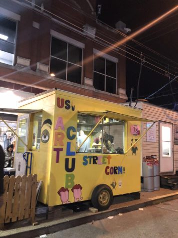 USI's Art Club booth at the Fall Festival Tuesday. Art Club's booth, 38, featured street corn. (Photo by Alyssa DeWig)