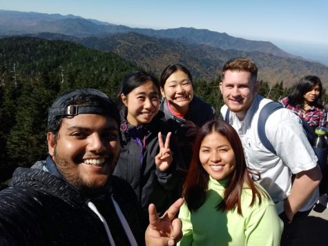 Students stop for a picture while hiking in Smoky Mountain National Park during Fall Break. (Photo courtesy of Abdulrahman Janah)