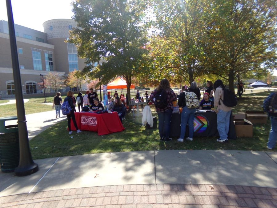 Students greet various organizations on The Quad during PrideFest Friday. (Photo by Alyssa DeWig)