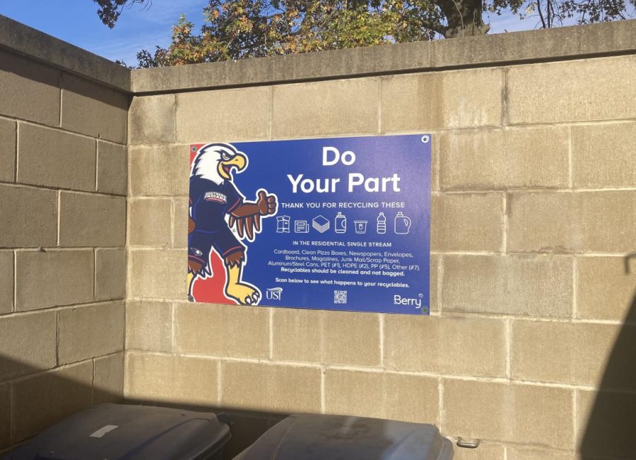 Recycling bins are available near the dumpsters for USIs on-campus apartments. 