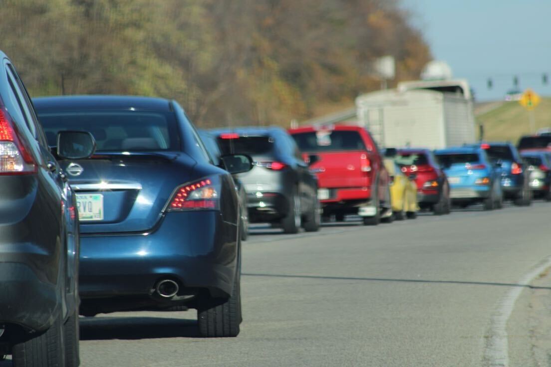 Traffic stalls on the exit ramp to the Lloyd Expressway leaving USI's campus around 4:30 p.m. Thursday. (Photo courtesy of Andrew Newland)