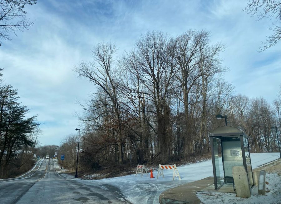 McDonald Lane sits closed around 9:30 a.m. Wednesday due to ice coverage of the road. The road remained closed all day Wednesday. (Photo by Shelby Clark)