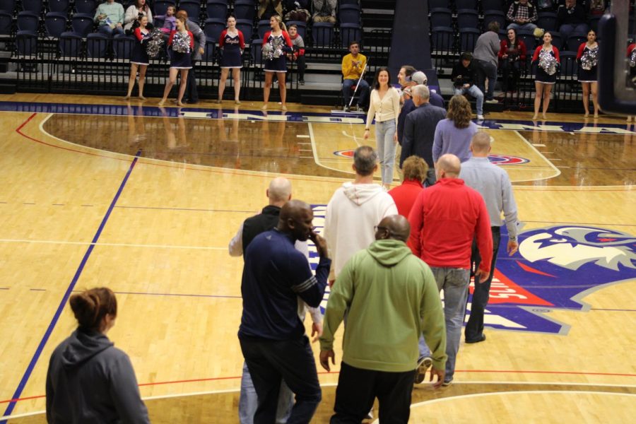 Members of the 2023 Athletic Hall of Fame line up Saturday in the Screaming Eagles Arena. (Photo by Bryce West)
