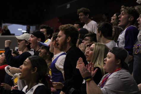 The Student's Section cheers for the men's basketball team at the Homecoming Game Saturday in the Screaming Eagles Arena. (Photo by Emalee Jones)