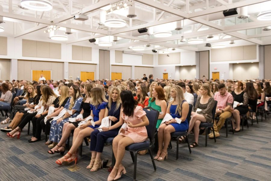 Nursing students wait for their White Coat Ceremony to begin in Carter Hall Sept. 11. (Photo by Crystal Killian)