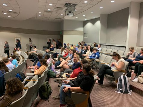 Attendees sit at the Active Shooter Training Town Hall in Kleymeyer Hall Wednesday March 1. (Photo by Anthony Rawley)
