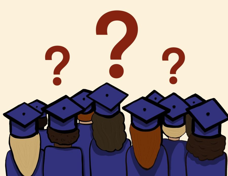 Seniors have expressed confusion regarding the Spring 2023 commencement. (Illustration by Clare Girten)