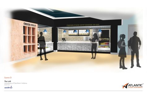 Sodexo has created visual concepts of what The Loft may look like after the renovation. This visual shows the replacement for The Sweets Spot. The new addition will provide grab-and-go meal options. (Photo courtesy of Rebecca Diamond)
