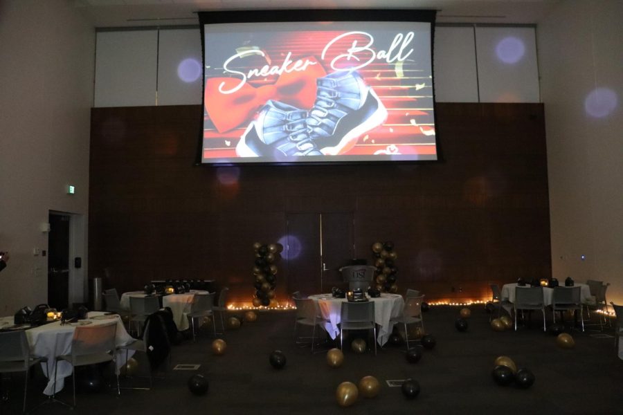 The set up for the Sneaker Ball before people arrived. The event was hosted by the Black Student Union and was held at the Griffin Center on Friday at 6:00. (Photo by Ian Young)