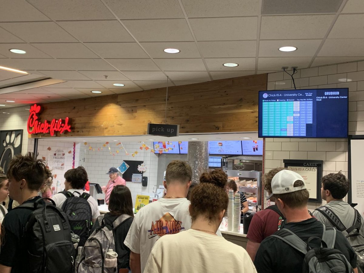 Students wait in line for Chick-fil-A Tuesday in University Center West. Chick-fil-A has added milkshakes and frozen lemonade to its menu.