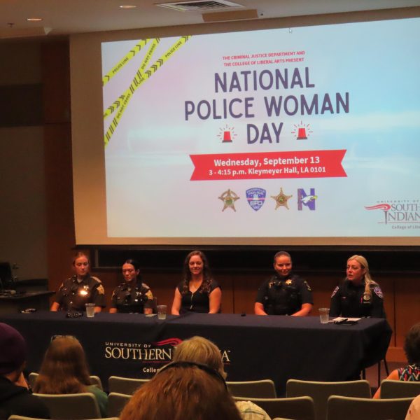 The attendees point of view during the National Police Woman Day event Wednesday evening in Kleymeyer Hall.