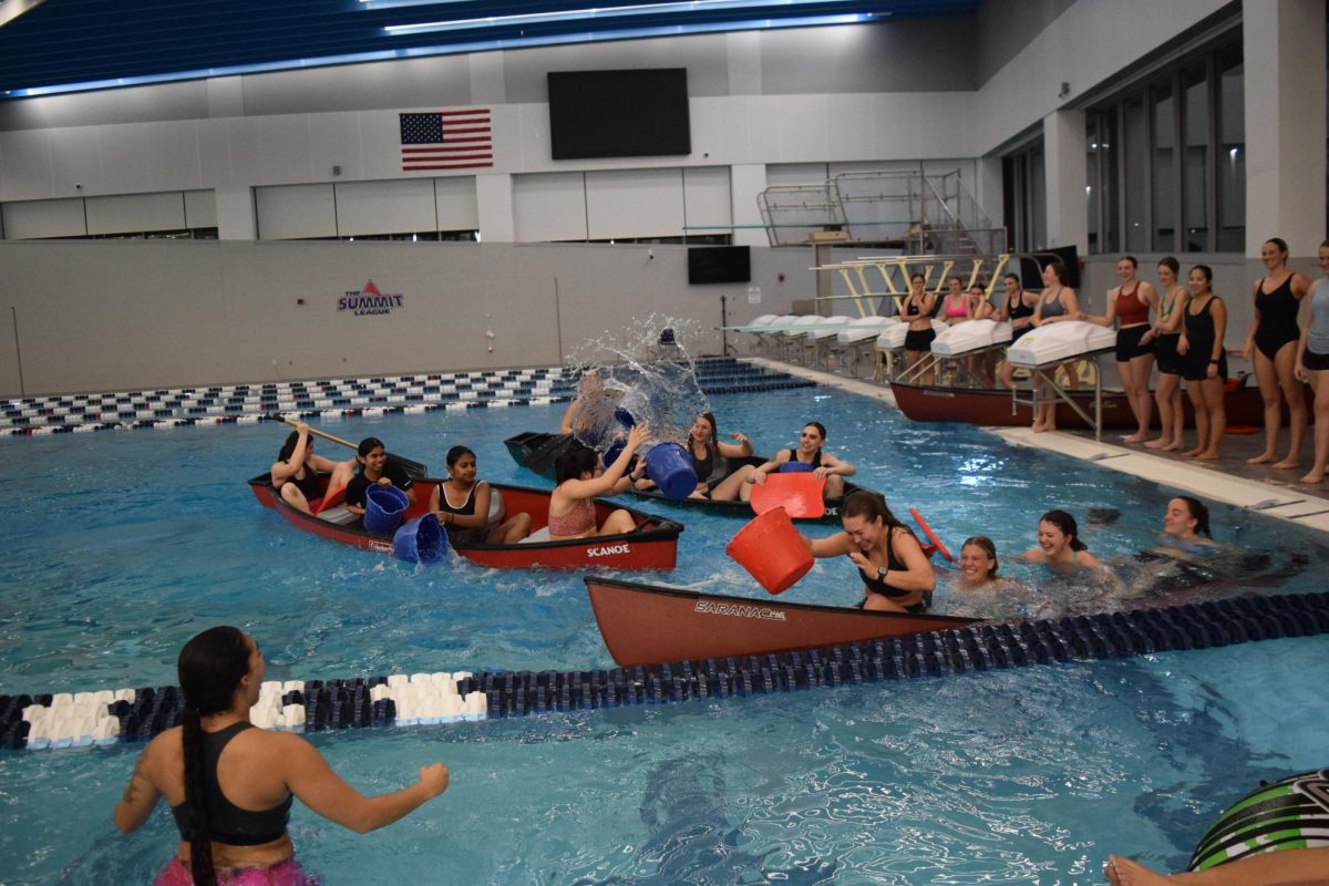 The last two battleships try to sink each other at USIs Battleship Tourney Thursday in the Aquatic Center. 