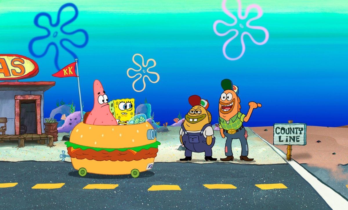 SpongeBob (Tom Kenny) and Patrick (Bill Fagerbakke) encounter two country fish on their way to Shell City. This leads to one of the most iconic comedic scenes in the whole movie.