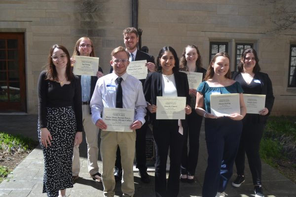 The Shield staff smiles after winning 13 awards for the annual Indiana Collegiate Press Associate contest Saturday at Indiana University Bloomington. 