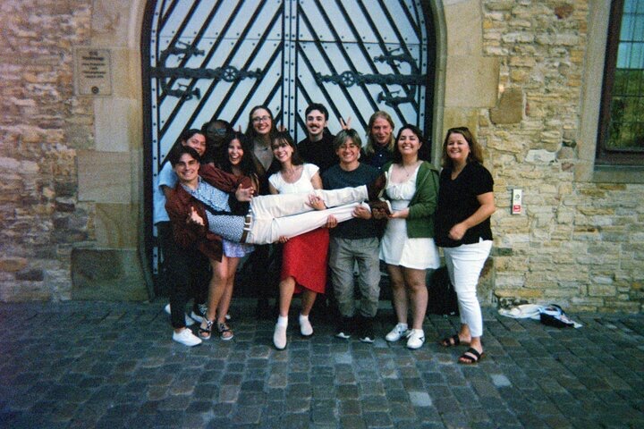 Advanced Intensive German program students gather for a photo July 9 in front of Osnabrück’s Historic City Hall.