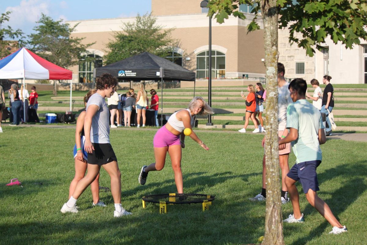 Students play spikeball Saturday on The Quad at SGA’s Field Day.