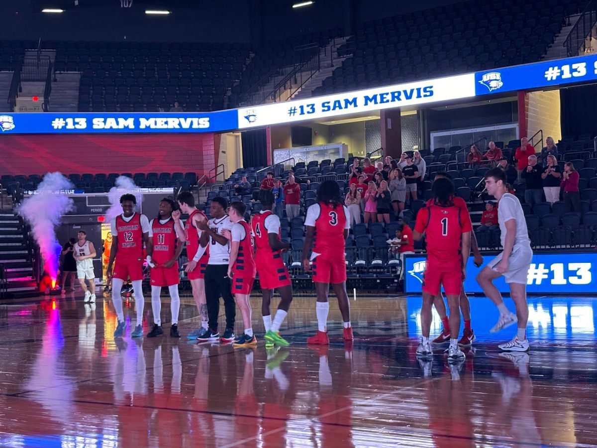 The USI men’s basketball team is showcased for the first time on the home court Thursday in the Screaming Eagles Arena. (Photo by Will Kessinger)
