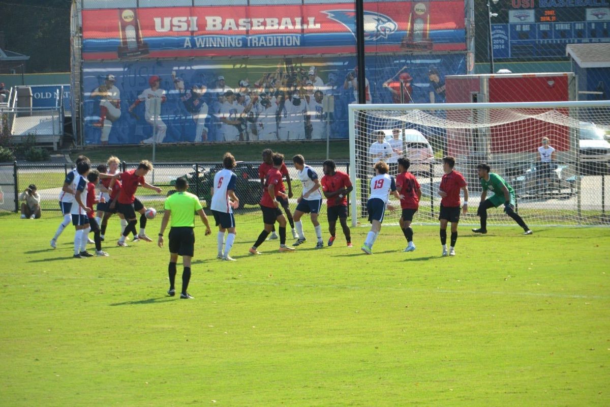 The Screaming Eagles attempt to score a goal against UIW’s Cardinals Sunday at Strassweg Field. (Photo by Alex Mendoza)