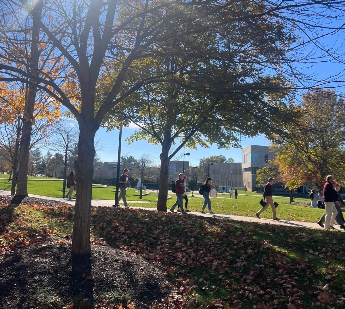 Students walk across campus Tuesday, one week after Election Day.