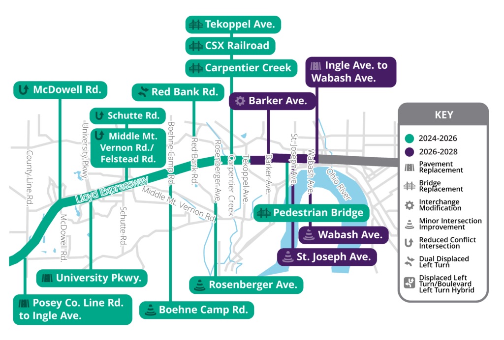 An updated timeline shows expected completion dates by section, along with new traffic patterns. 