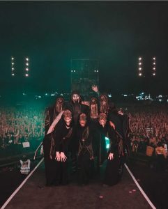 Sleep Token poses for a photo after headlining “Download Fest,” June 14, 2025, at Donington Park Circuit, Leicestershire, England. 