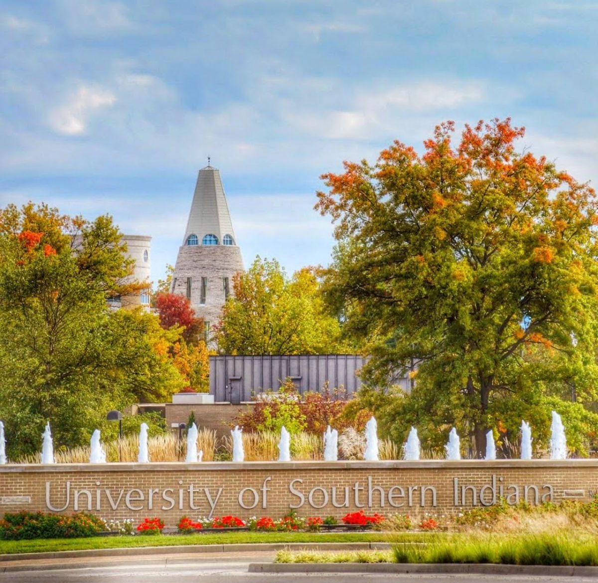 [FILE]: The cone rises above the university roundabout fountain. (Photo courtesy of USI Photography and Multimedia)