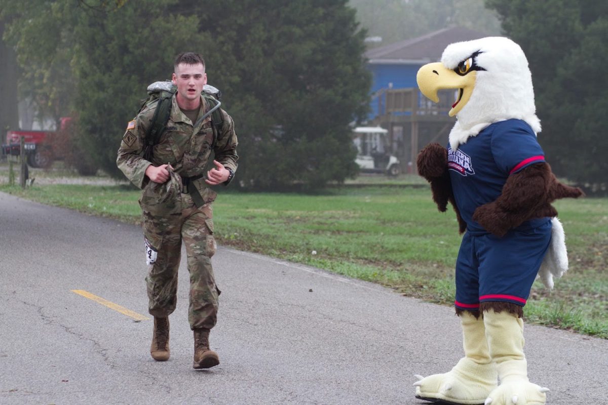 [FILE]: A participant in the 18th annual Norwegian Foot March treks past Archie in 2022. (Photo courtesy of USI Multimedia and Photography)