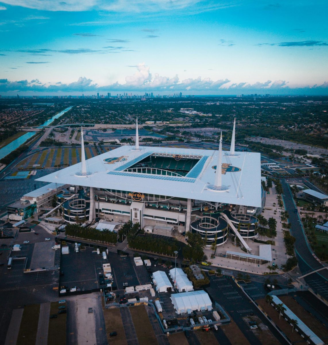 An aerial view of Hard Rock Stadium, the site of the 2025-2026 College Football Playoff National Championship, June 29, 2025 in Miami Gardens, FL (Photo courtesy of Nils Huenerfuerst.)