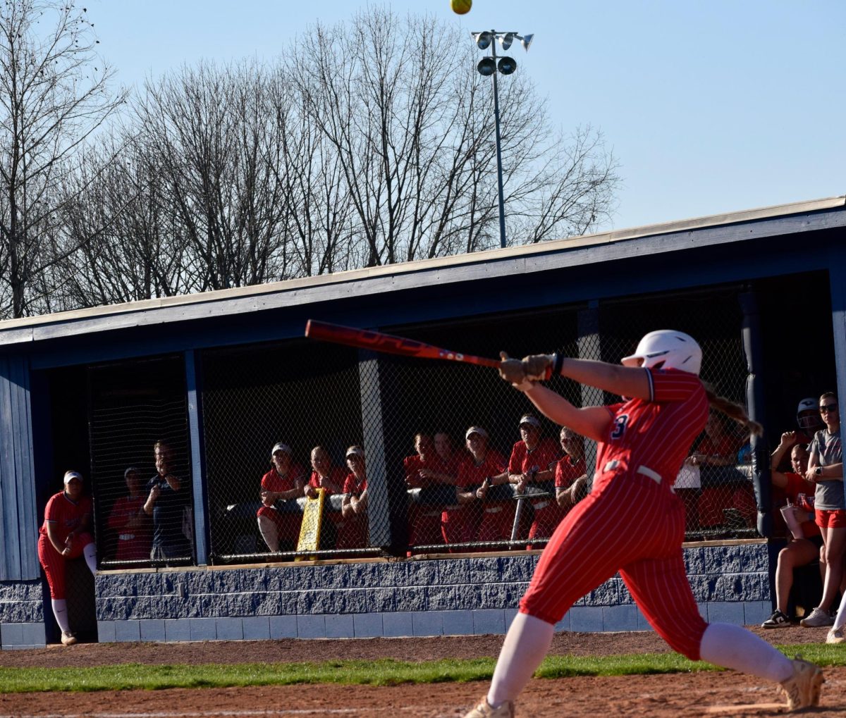 Abbey Booher, freshman infielder, swings at a pitch during the game against Southeast Missouri State University Saturday, March 21 at USI Softball Field. (Photo by Anderson Schmidt)