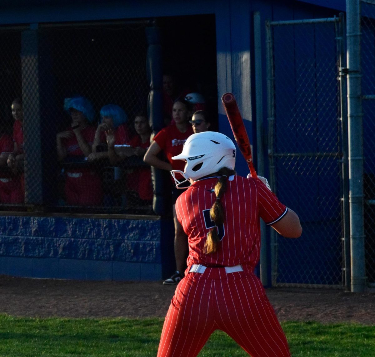 Alyssa Mumaw, junior catcher/infielder, prepares for a pitch from Southeast Missouri State University Saturday, March 21 at USI Softball Field. (Photo by Anderson Schmidt)