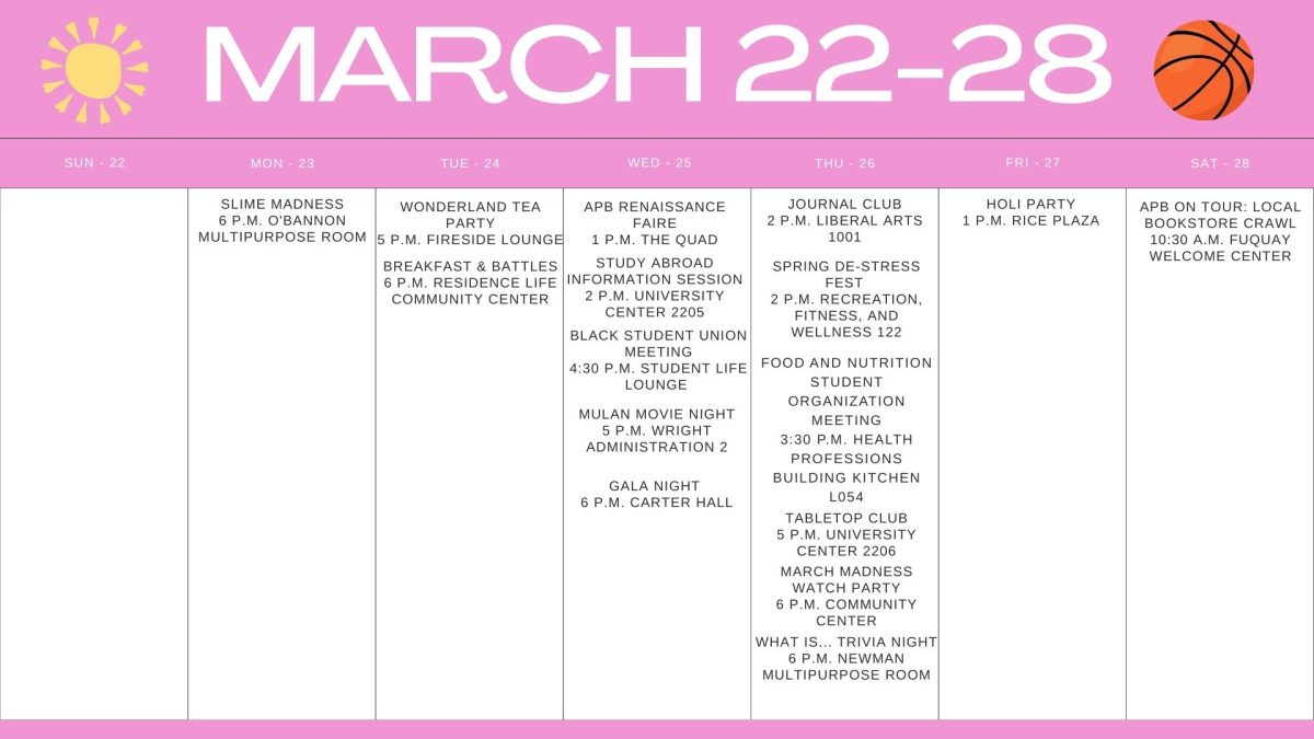 This upcoming week in March includes various events to attend.