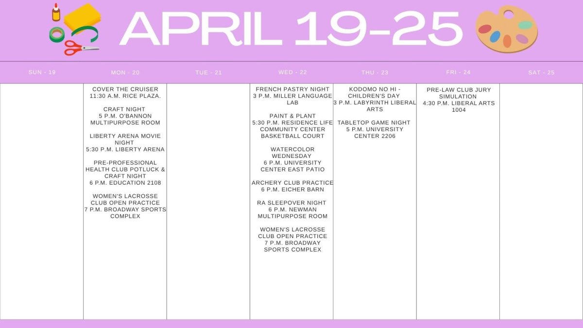 This upcoming week in April includes various events to attend. (Graphic by Katie Hurst)