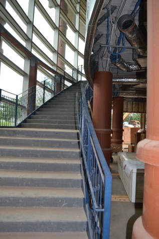 Construction crews continue to work on the Teaching Theatre, now dubbed to open in October or November.